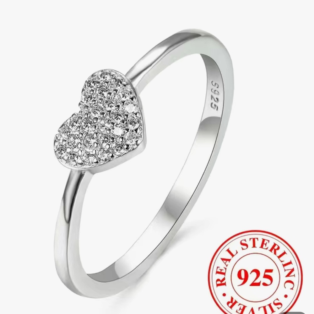 NWT💍 ZIRCON HEART 925 STAMPED SILVER PROMISE FRIENDSHIP ENGAGEMENT RING Size 6 - Picture 3 of 8